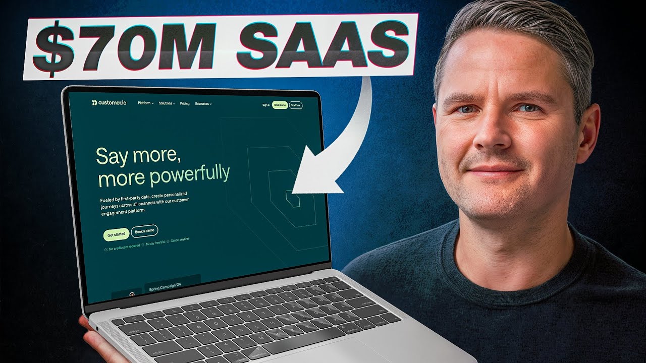 Colin Nederkoorn in a 2024 interview thumbnail beside a Customer.io screen and the words $70M SaaS