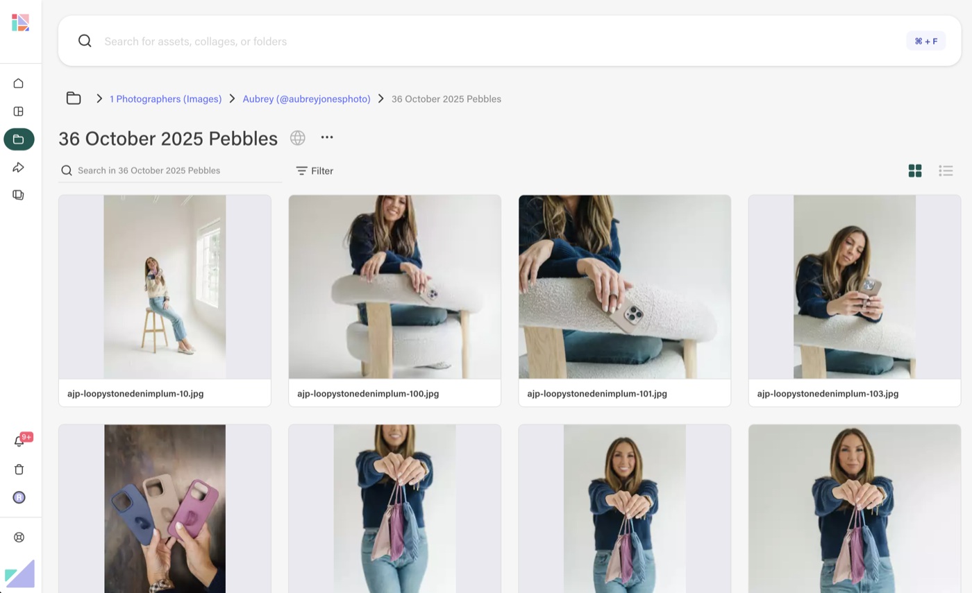 Loopy Cases’ photography folder in Collage showing a grid of product images