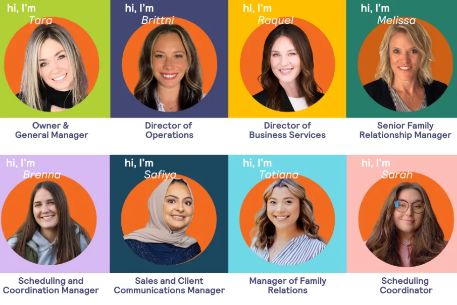 Eight members of the local Jovie team featured in its Indiana and Kentucky expansion announcement, shown with their job titles.