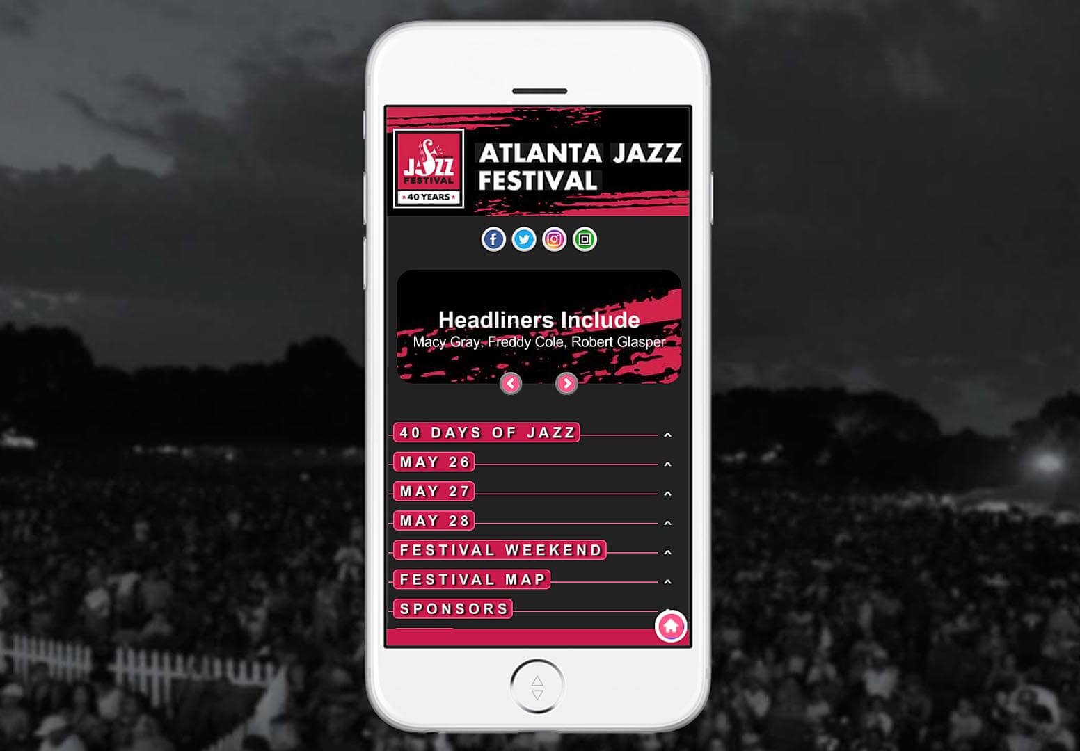 Atlanta Jazz Festival mobile channel displayed across several smartphones