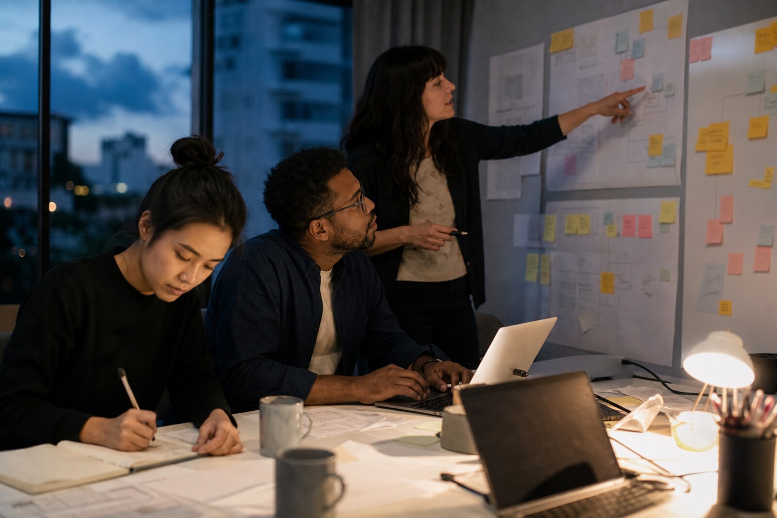 Community operations team reviewing a launch map in a project room