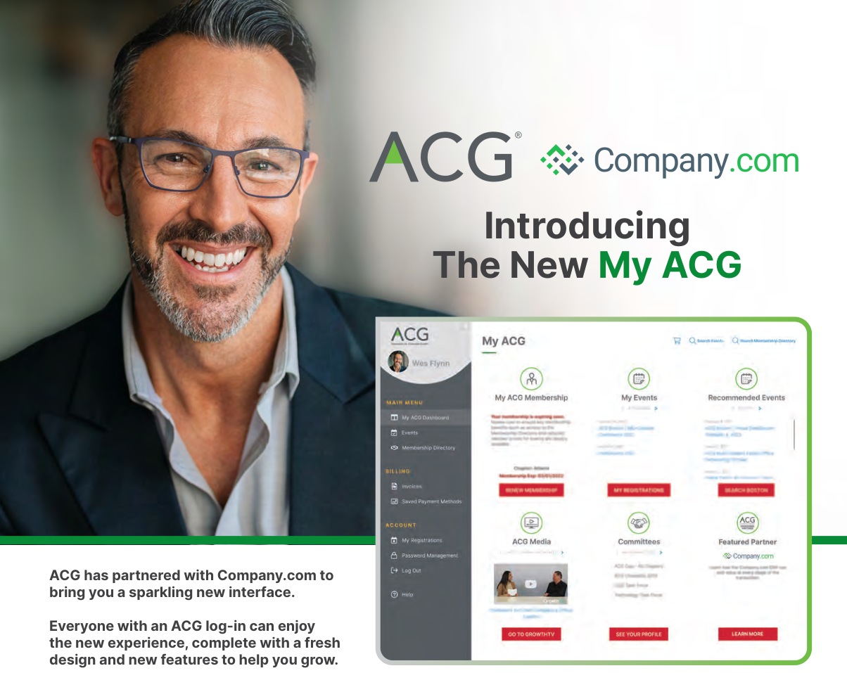 ACG’s 2022 promotional artwork shows a smiling member beside the My ACG dashboard, including membership, events and recommendations.
