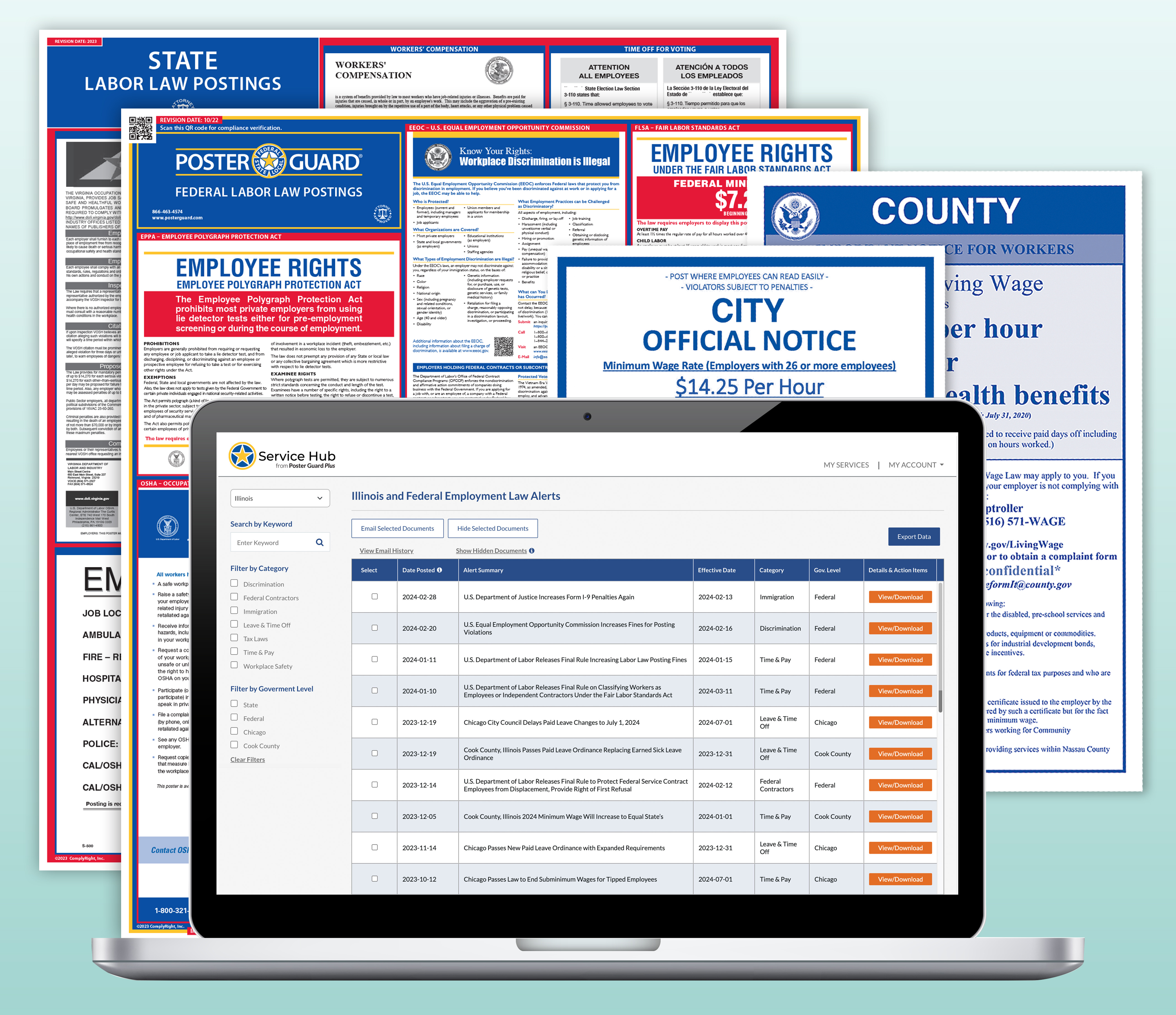 ComplyRight product montage showing workplace posters and posting products