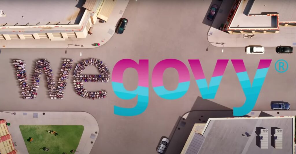 Aerial view of people forming the word WE in the Power of Wegovy campaign