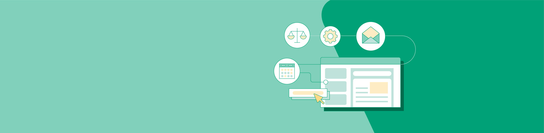 Concep illustration connecting email, events, settings and a web interface