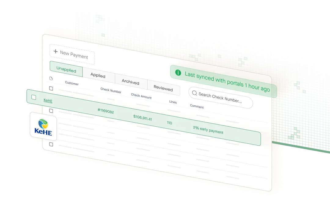 Confido cash application interface showing a retailer payment