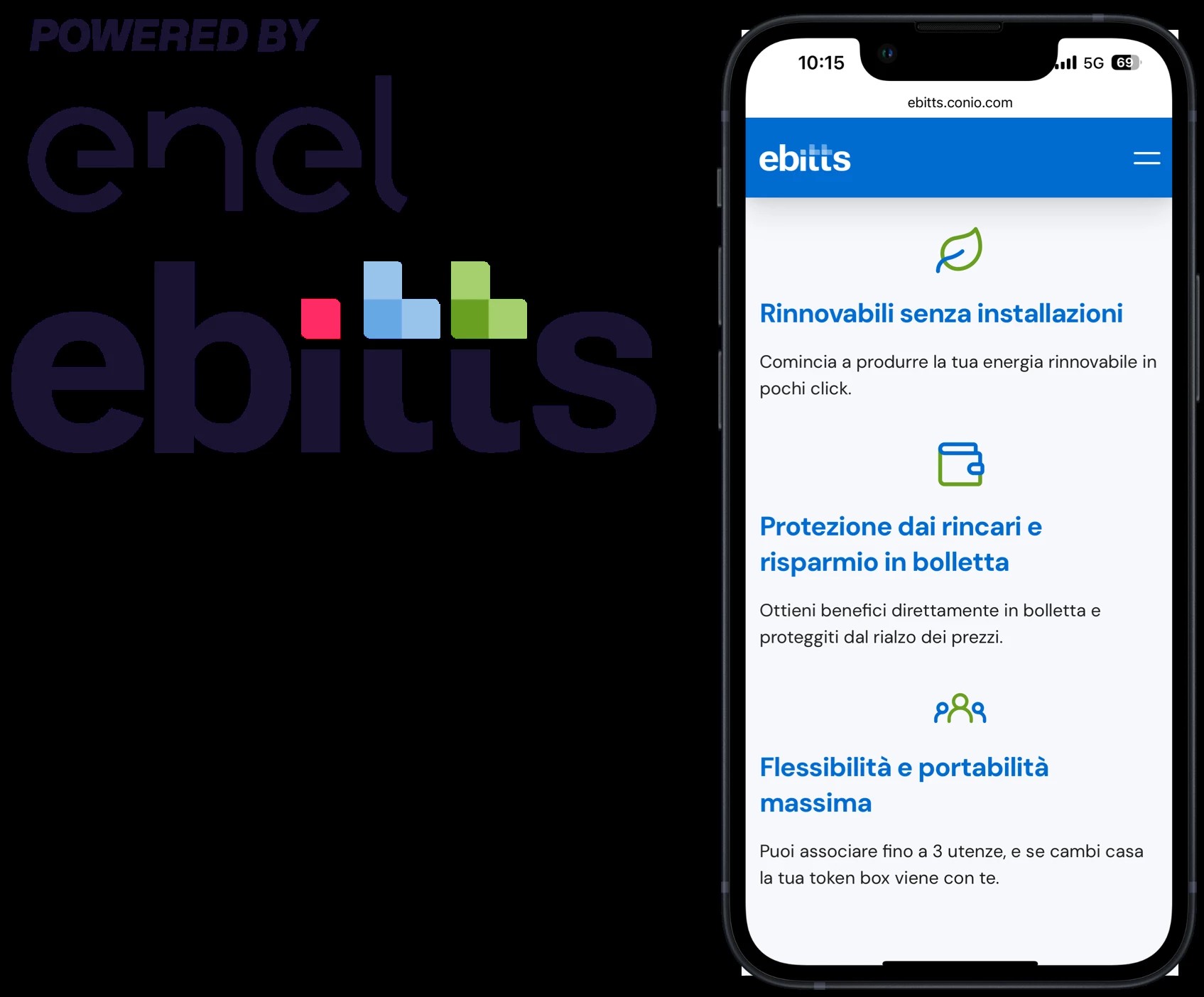 Enel ebitts token-box project shown on a mobile phone