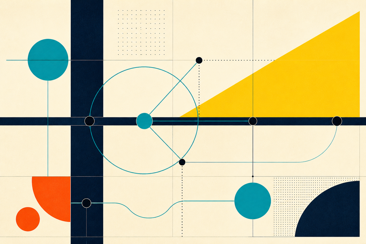Abstract Swiss-style system of connected circles, lines and geometric blocks