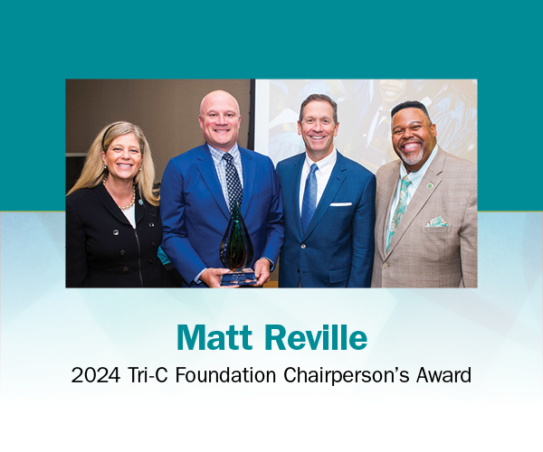 Matt Reville, second from left, receives the 2024 Tri-C Foundation Chairperson’s Award alongside college and foundation leaders