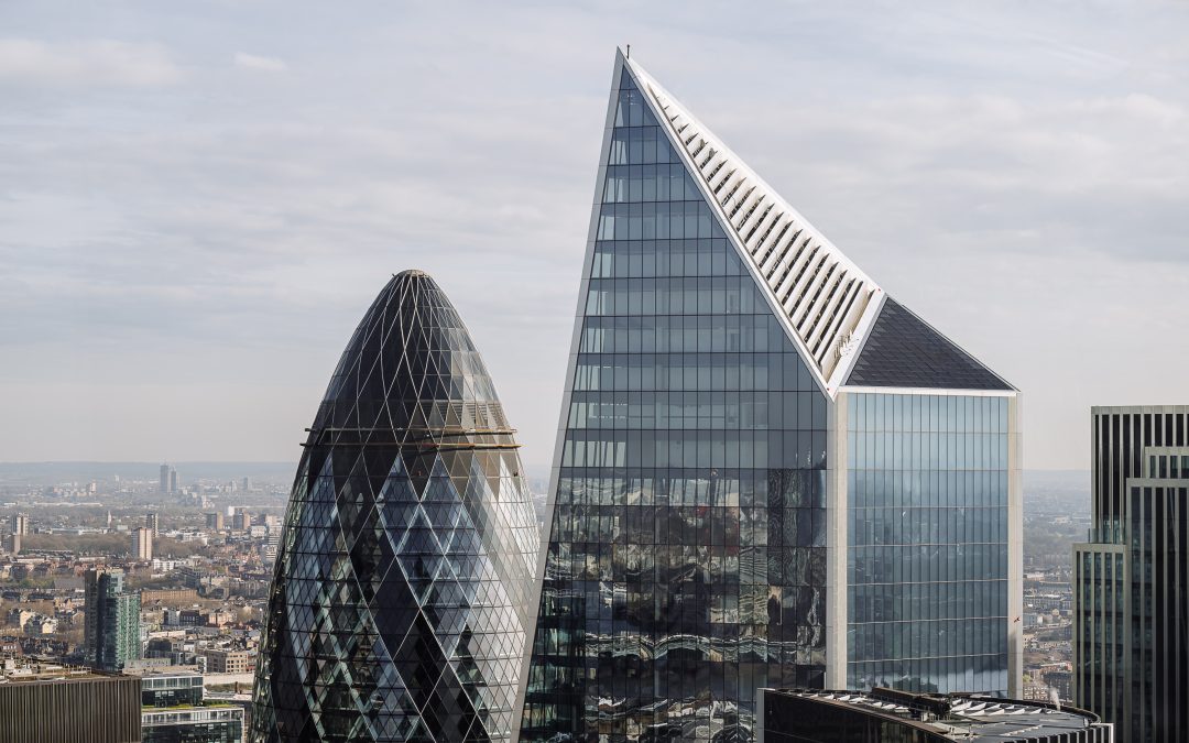 The London skyline with modern glass office towers