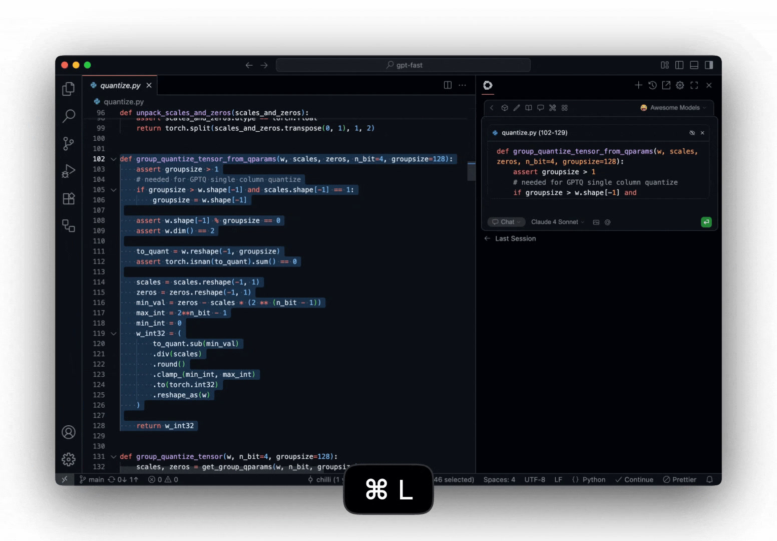 Continue Chat interface in Visual Studio Code