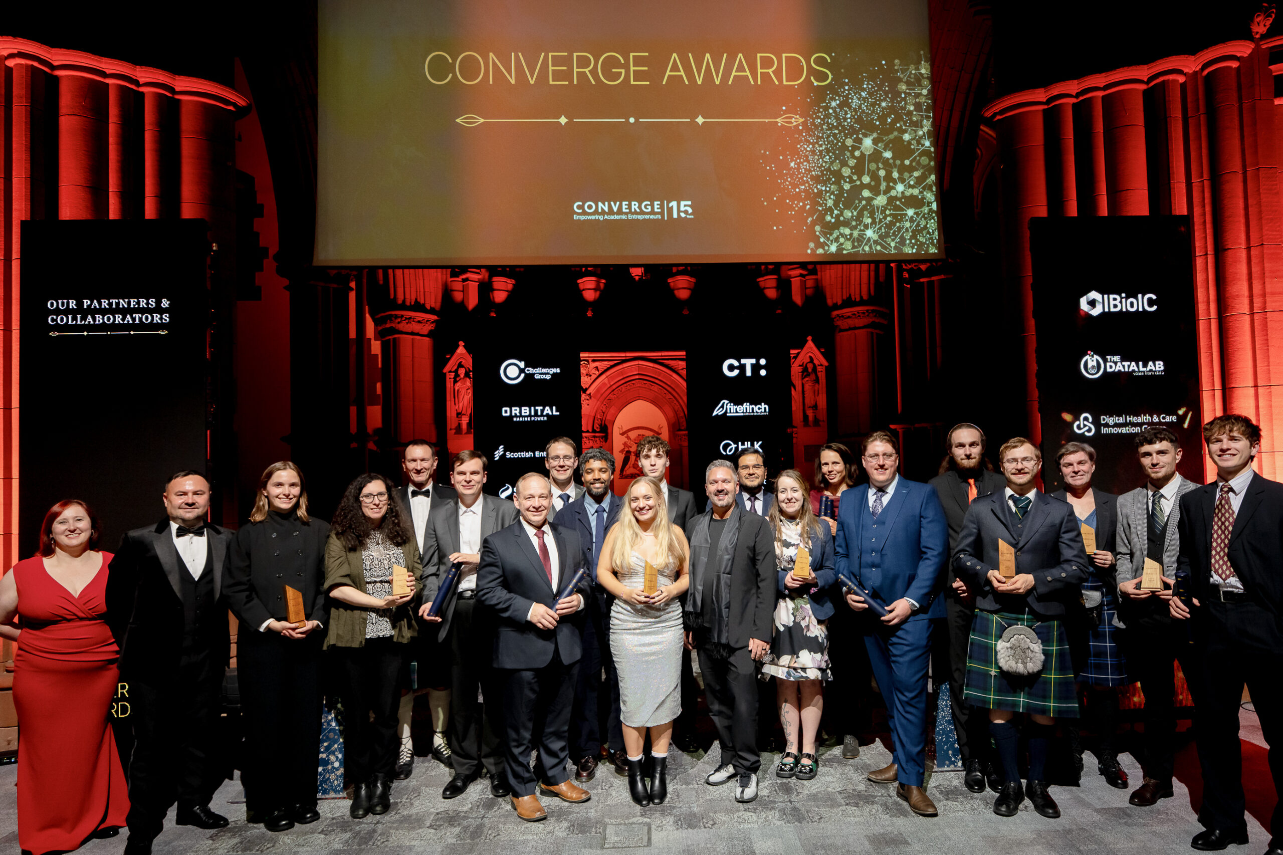 Award recipients gathered on stage at the 2026 Converge Awards