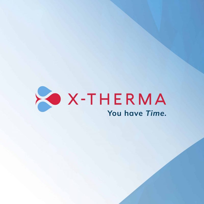 X-Therma identity work by Cookson, with the line You have Time on a blue and white background