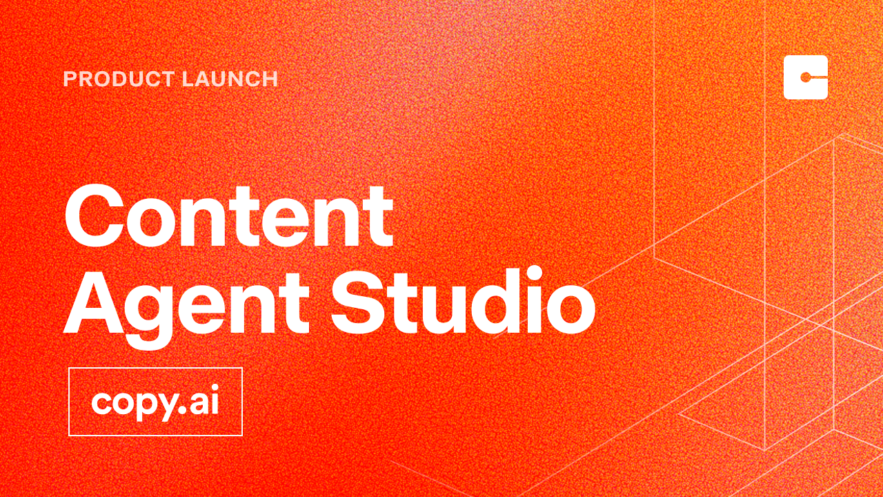Official orange Copy.ai graphic announcing Content Agent Studio