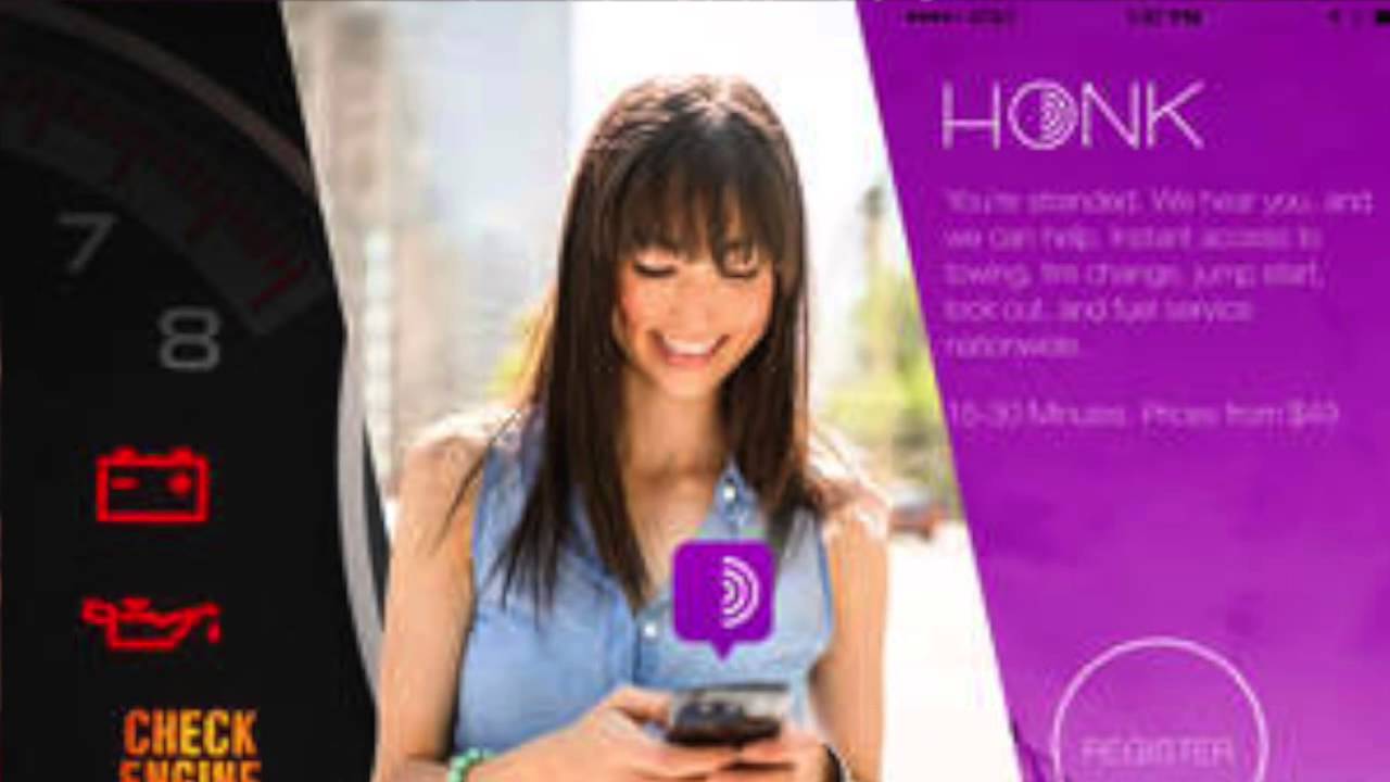 HONK promotional artwork showing a driver using a phone beside dashboard warning symbols