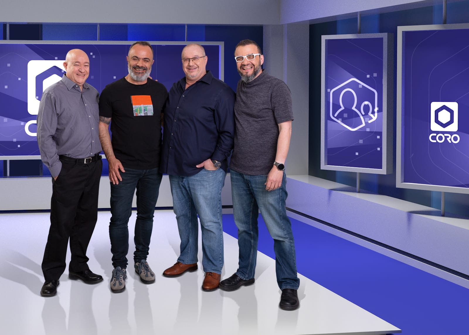 Coro’s four co-founders standing together in a studio