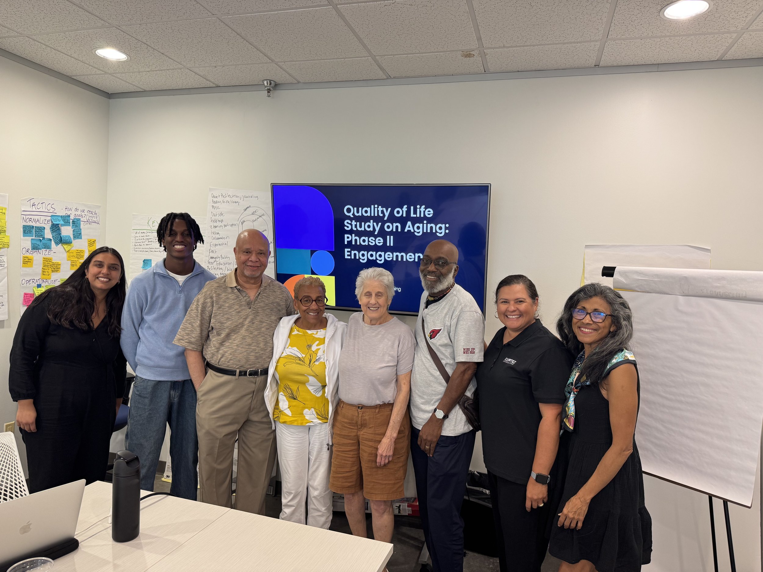 Participants and facilitators gathered after a Quality of Life Study on Aging engagement session