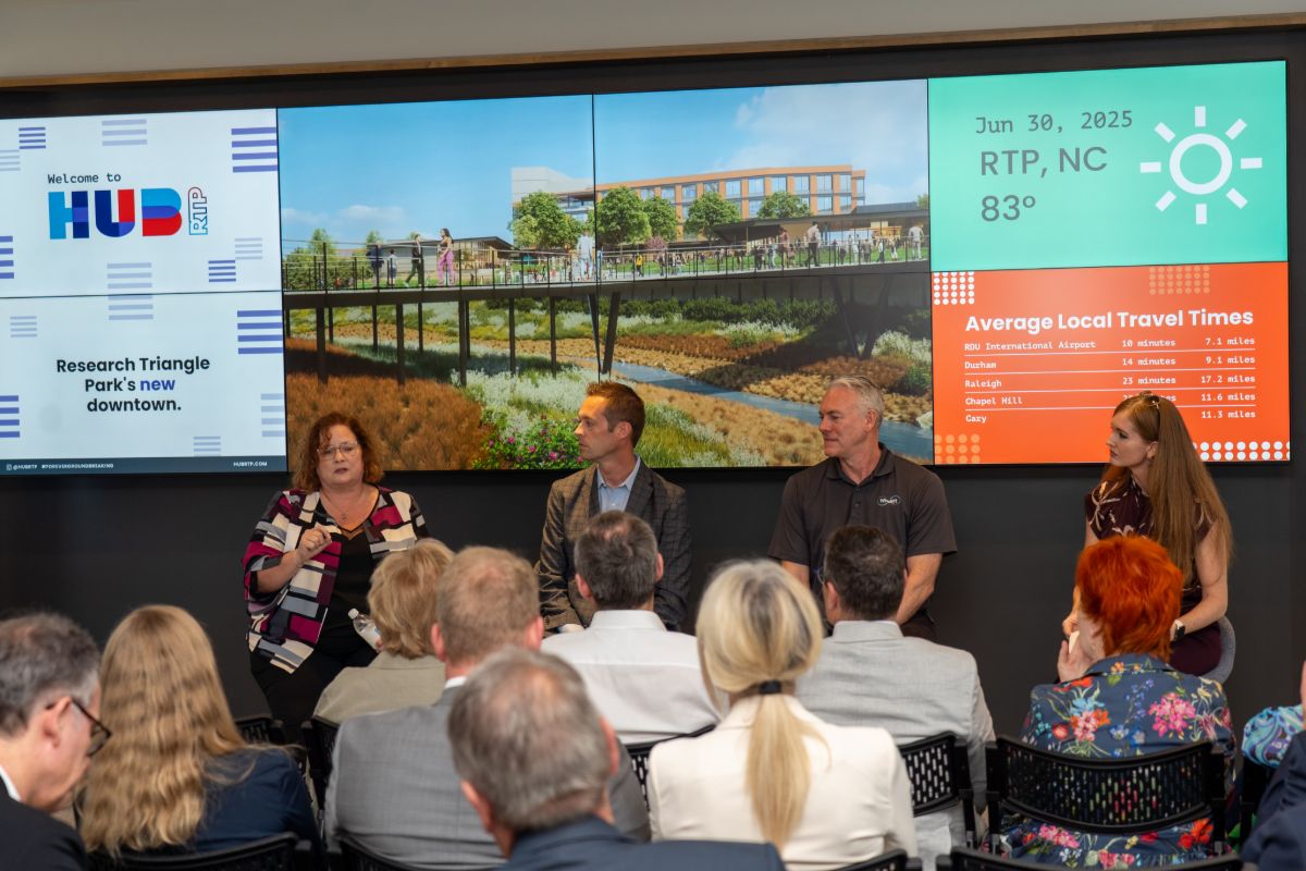 Cory Sanderson participating in a Research Triangle Park panel with regional business leaders