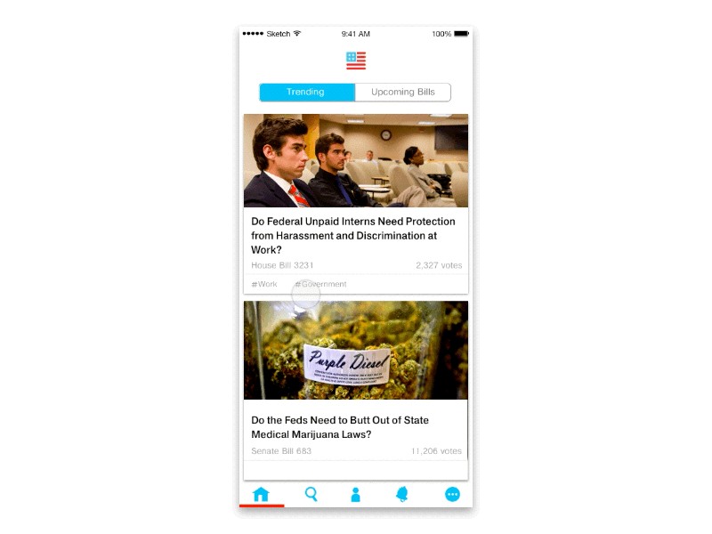 A proposed redesign of the Countable civic app on a phone