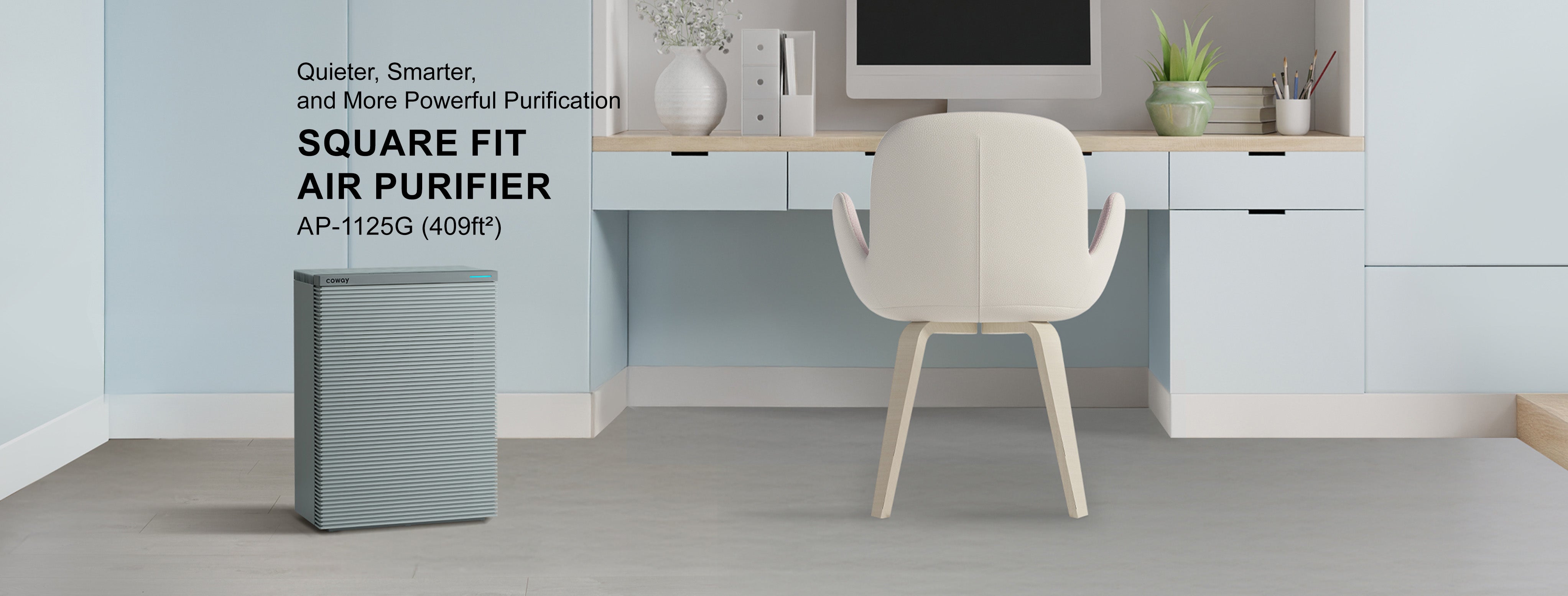 Coway Airmega Square Fit air purifier in a living room