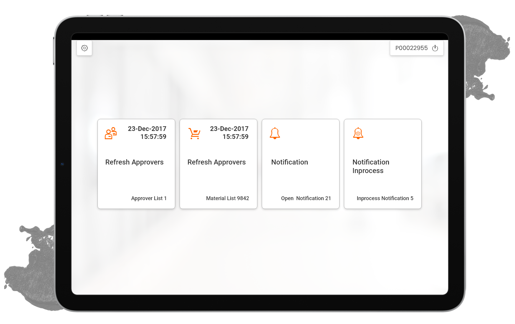Crave cMaintenance tablet interface showing approvers and maintenance notifications