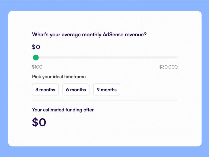 Creative Juice calculator for estimating a funding offer against YouTube AdSense revenue