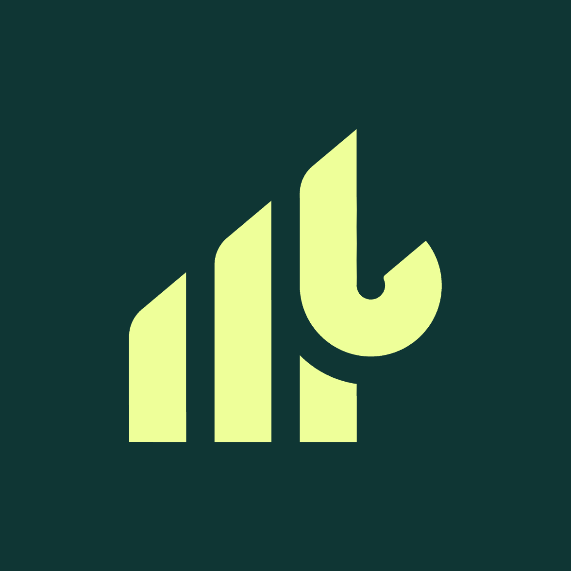 CredCore logo - lime-green upward bars on a dark green field