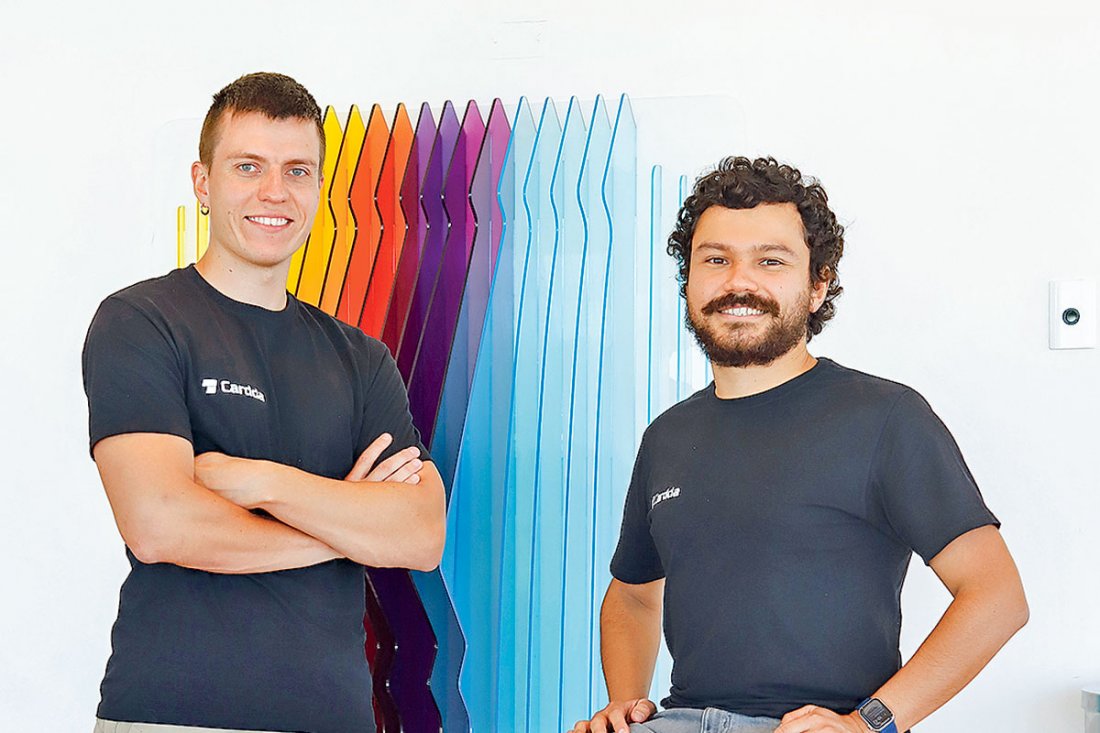 Cristóbal Grinbergs, left, and Sebastián Hernández wearing Cardda T-shirts