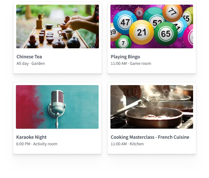 Cubigo activities calendar product interface