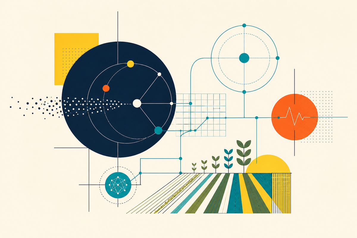 Abstract Swiss-style geometry connecting technology, health, agriculture and location intelligence