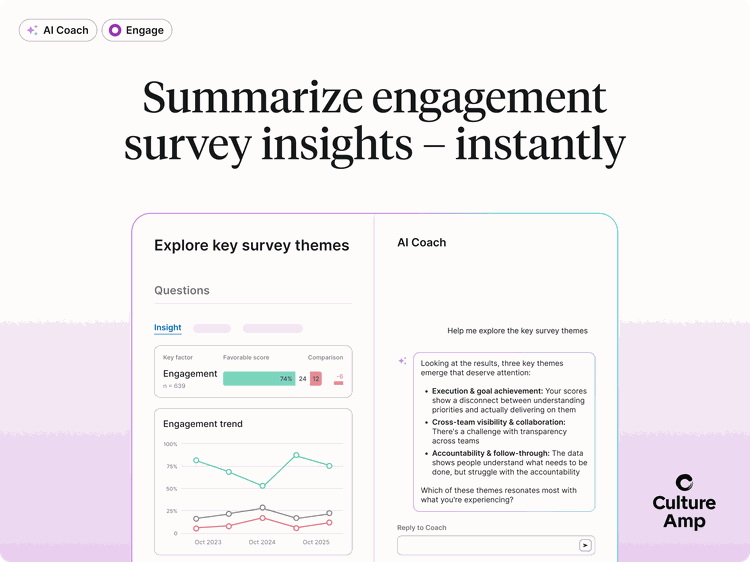 Culture Amp AI Coach interface interpreting engagement survey results