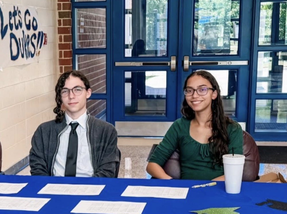 Joseph Haigh and Peyton Turner pictured in the district’s summer technology internship announcement