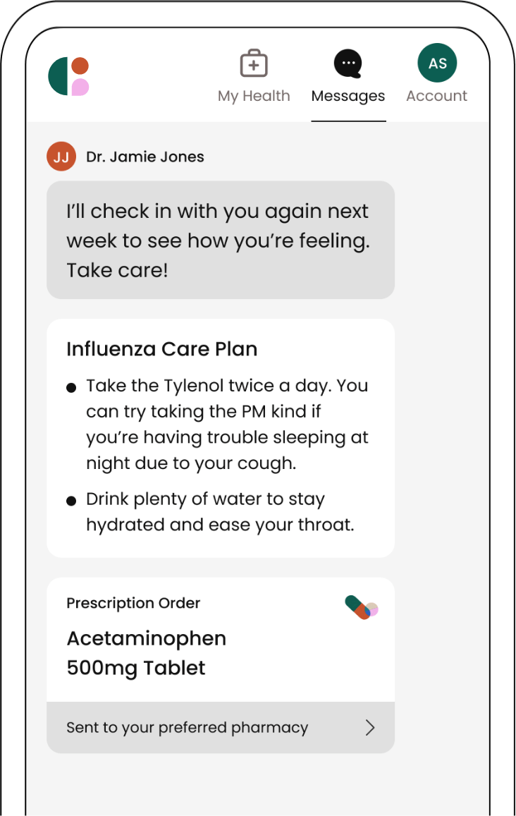 Curai Health mobile messaging interface shown in company product materials