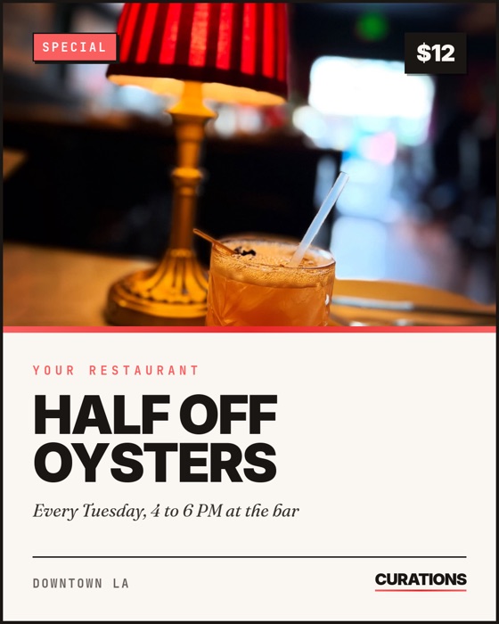 CURATIONS Social Studio sample advertising an oyster special