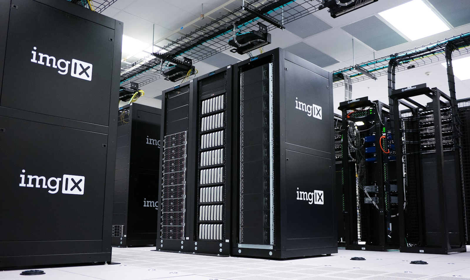 Rows of servers inside a data center
