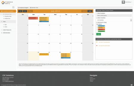 Archival Compliance Central interface showing a calendar and compliance task panels