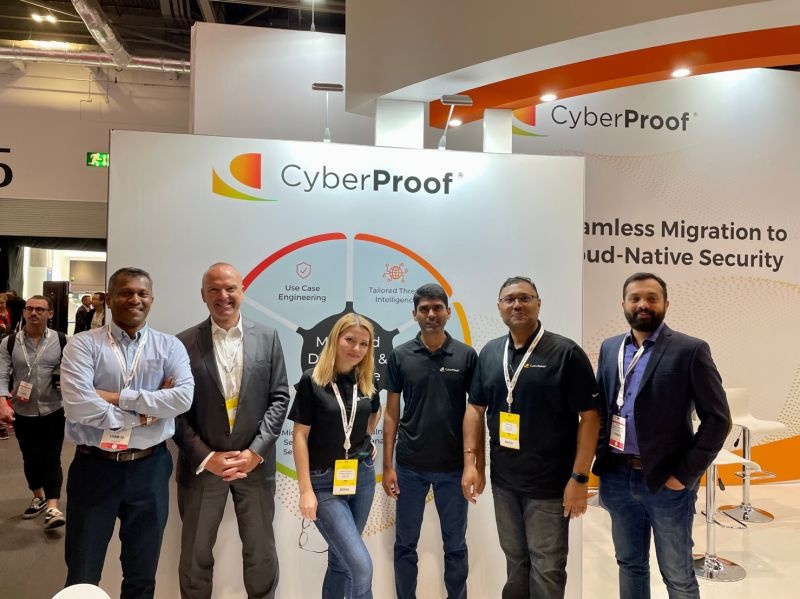 Six CyberProof team members at their Infosecurity Europe exhibition stand