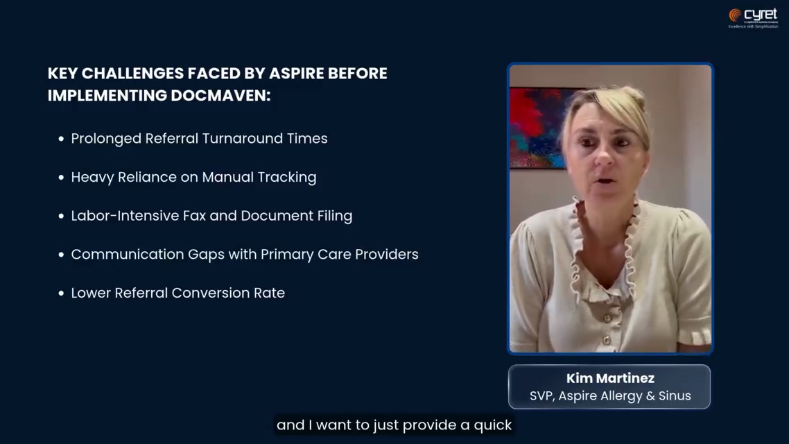 Kim Martinez of Aspire Allergy and Sinus discussing referral and fax automation in a Cyret customer testimonial