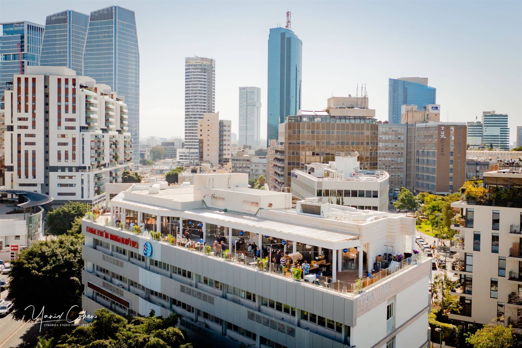 Rooftop view of D-ID's offices with city buildings in the distance
