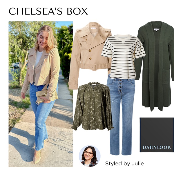 DAILYLOOK example showing Chelsea’s box, coordinated separates and stylist Julie