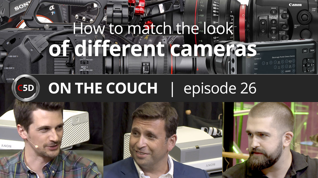 On the Couch episode artwork with Nino Leitner, Philip Bloom and Dale Backus discussing camera matching