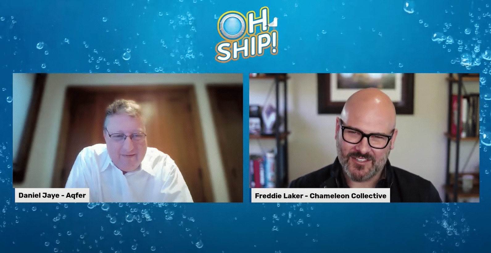 Dan Jaye, left, speaking with Freddie Laker, right, on the Oh Ship! Show