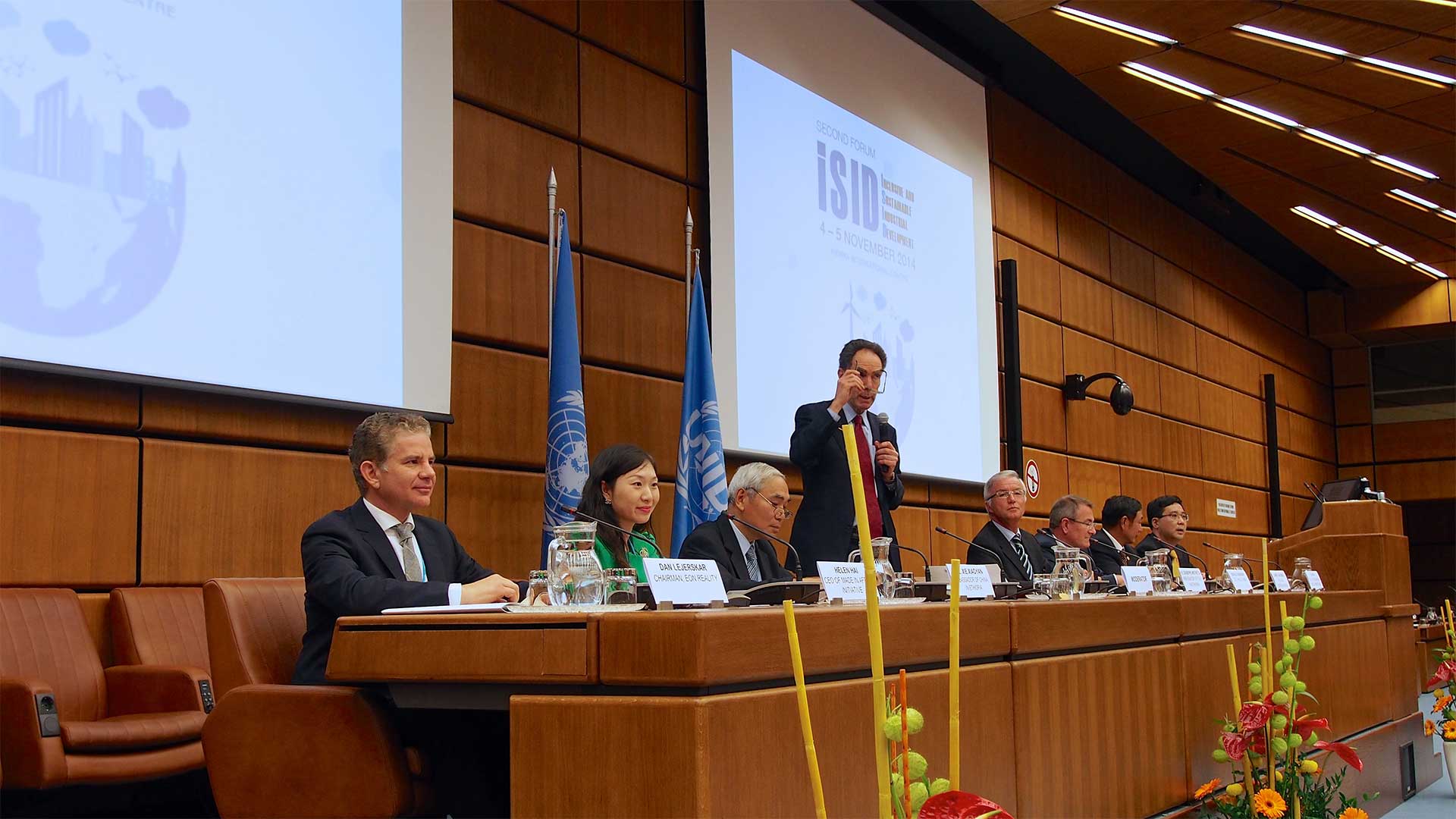Dan Lejerskar seated at the far left of a panel at the UNIDO ISID Forum