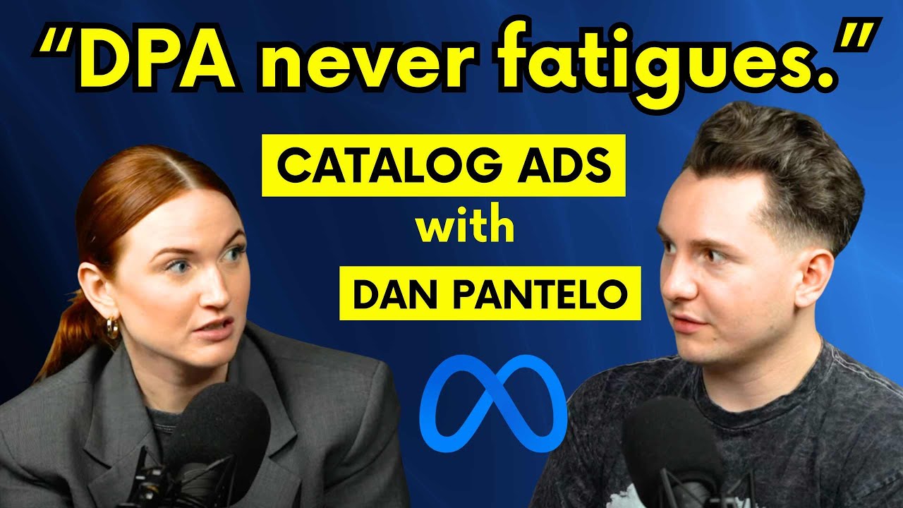 Interview artwork for Catalog Ads are a Meta Creative Hack, with Dan Pantelo at right and the interviewer at left