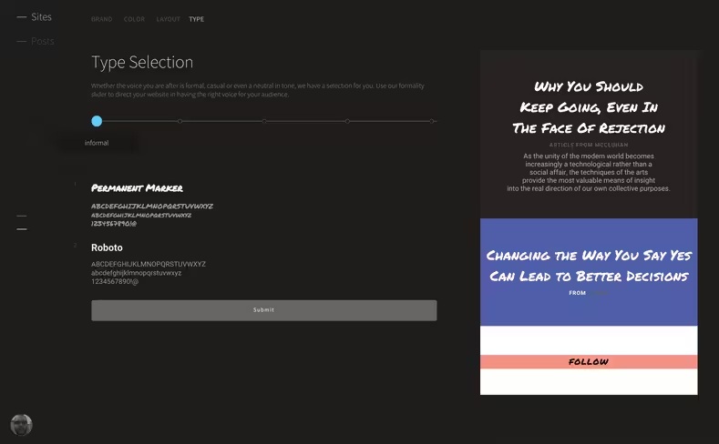 The Grid’s 2015 typography slider, showing generated typeface combinations