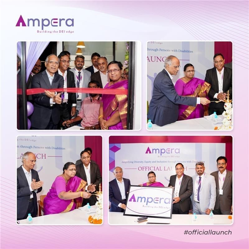 A collage of ribbon cutting, presentations and guests at Ampera’s official launch, including Dan Venkatesan