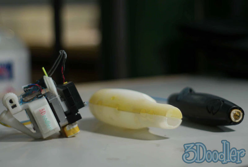 Early 3Doodler prototypes, from an exposed mechanism to enclosed pen designs
