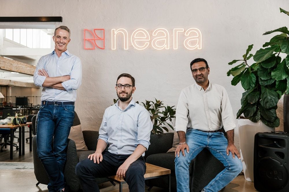 Neara co-founders Jack Curtis, Daniel Danilatos and Karamvir Singh together in their office