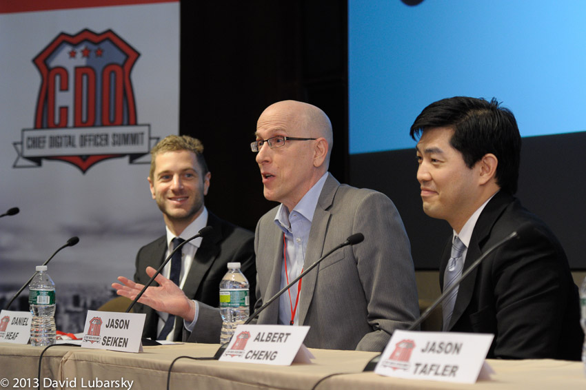 Daniel Heaf at left, Jason Seiken in the center and Albert Cheng at right during the 2013 Chief Digital Officer Summit