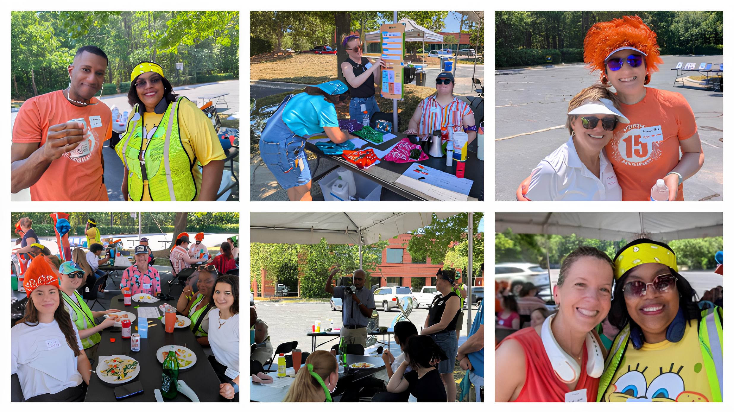 Six photographs of Syncfusion colleagues celebrating the company’s 25th anniversary outdoors at its Research Triangle Park office